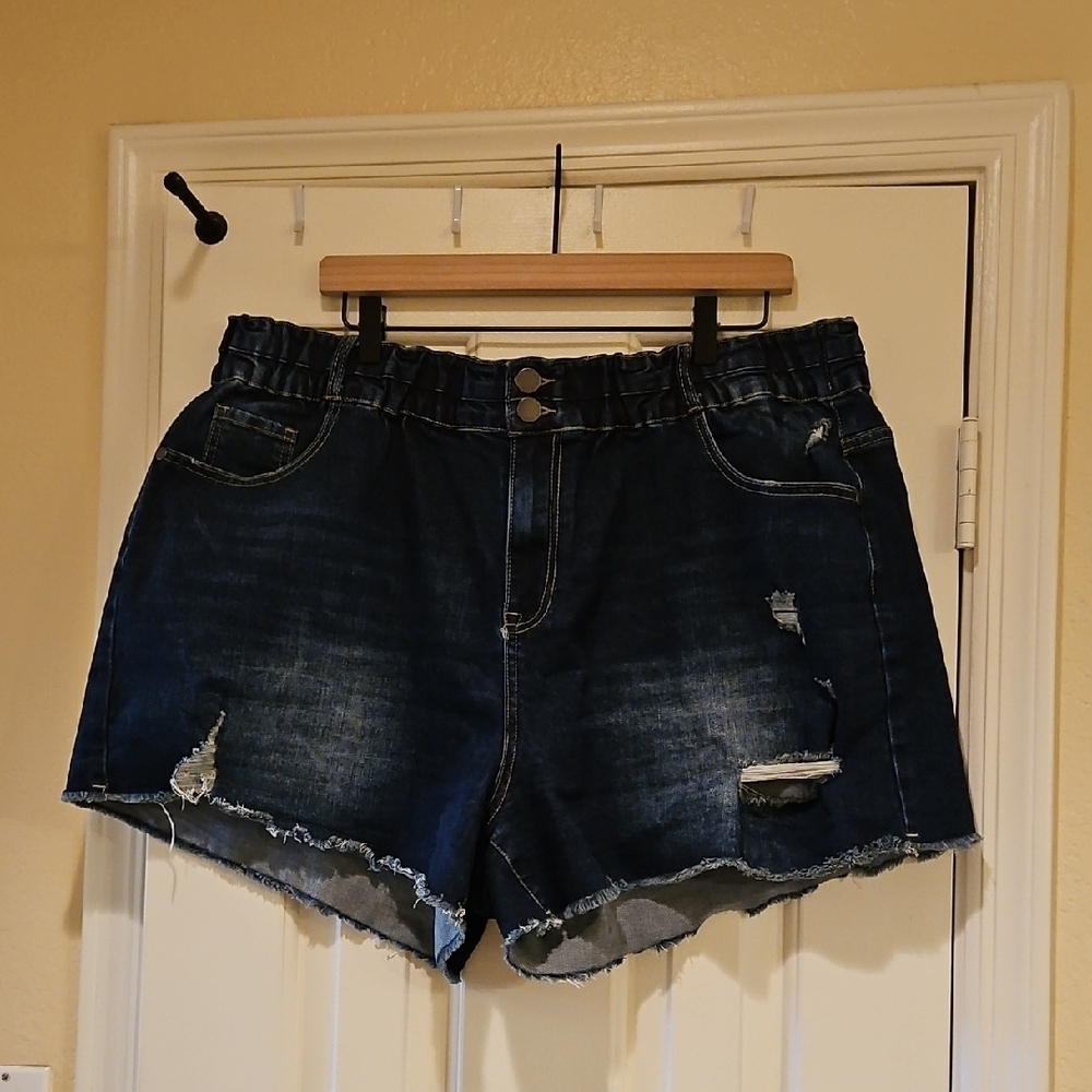 Chic Blue Jean Shorts Distressed High-Waisted